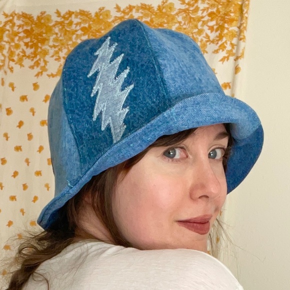 Vintage Denim Grateful Dead Bucket Hat Patchwork Medium OOAK Handmade - Picture 2 of 9